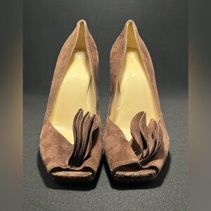 Prada Brown Suede Peep-Toe Heels